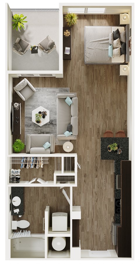 Floor plan for studio, 1 bath, 652 sqft
